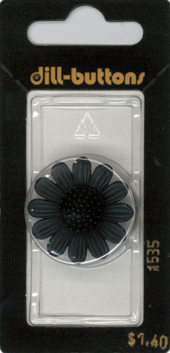 Button - 1535 - 28 mm - Black - Flower - by Dill Buttons of Amer