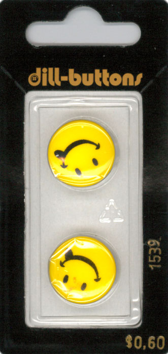 Button - 1539 - 18 mm - Yellow smiley with tounge out - by Dill