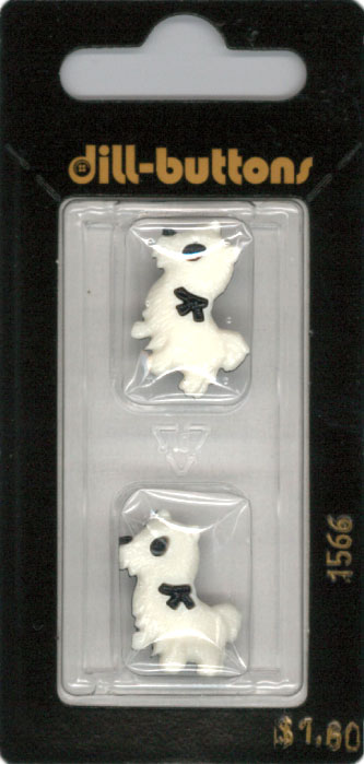 Button - 1566 - 23 mm - White - Scotty Dog - by Dill Buttons of