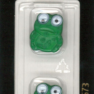 Button - 1573 - 20 mm - Green - Frog with googly eyes - by Dill