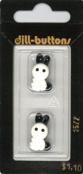 Button - 1577 - 20 mm - Black and White - Rabbit - by Dill Butto