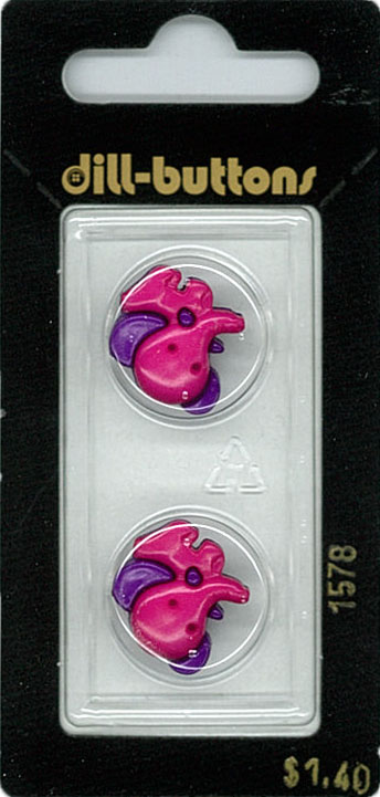 Button - 1578 - 20 mm - Purple and Pink elephant - by Dill Butto