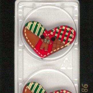 Button - 1586 - 25 mm - Brown - Heart with Red and Green patchwo