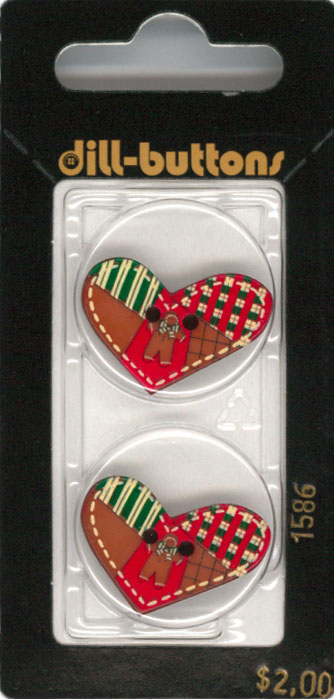 Button - 1586 - 25 mm - Brown - Heart with Red and Green patchwo
