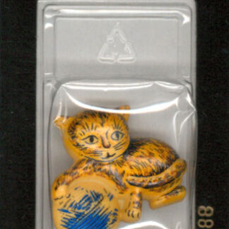 Button - 1588 - 30 mm - Orange cat with ball of Blue Yarn - by D