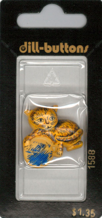 Button - 1588 - 30 mm - Orange cat with ball of Blue Yarn - by D