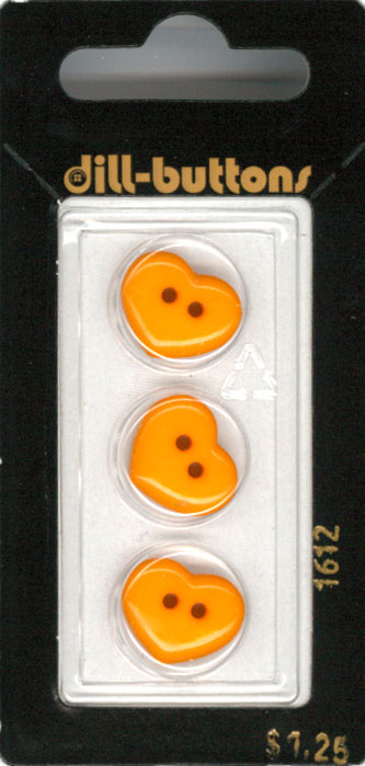 Button - 1612 - 15 mm - Orange - Hearts - by Dill Buttons of Ame