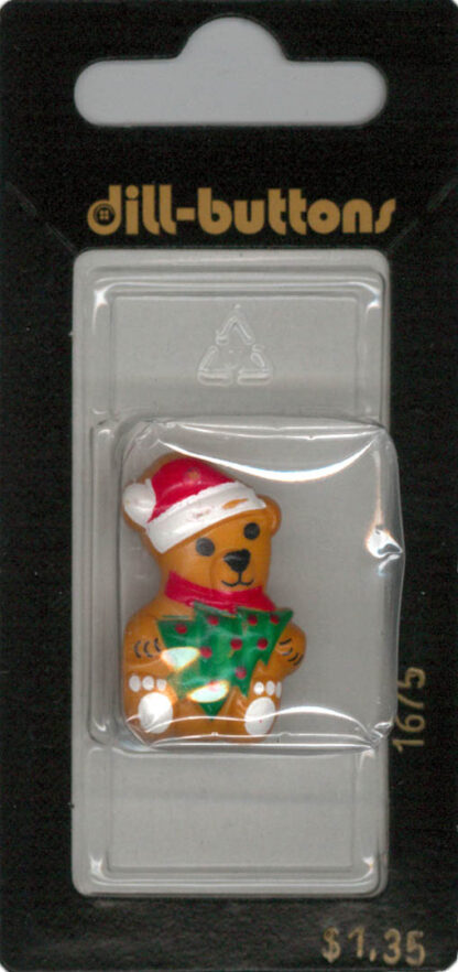 Button - 1675 - 28 mm - Bear with Santa hat and tree - by Dill B