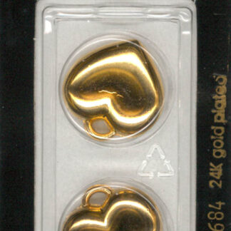 Button - 1684 - 20 mm - Gold Heart - 24K Gold Plated - by Dill B