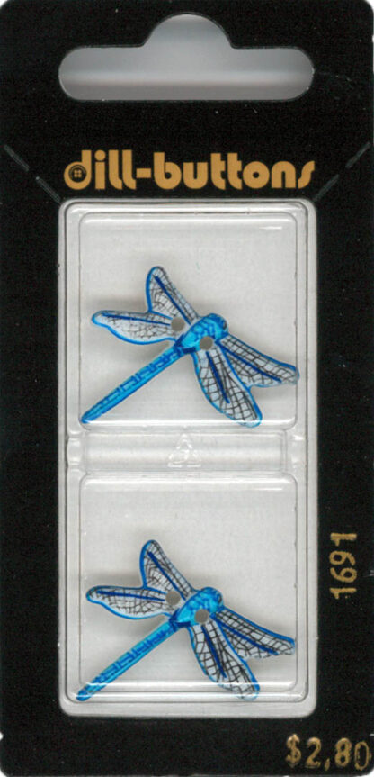 Button - 1691 - 25 mm - Blue - Dragonfly - by Dill Buttons of Am