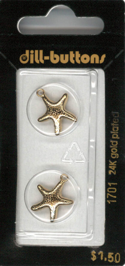 Button - 1701 - 18 mm - Gold Starfish - 24K Gold Plated - by Dil