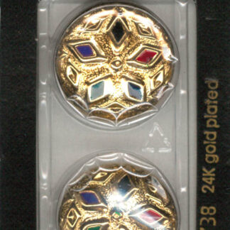 Button - 1738 - 23 mm - Gold with Multi colour diamonds - 24K go