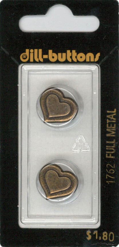 Button - 1762 - 15 mm - Metal Heart - Full Metal - by Dill Butto