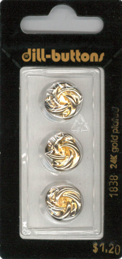 Button - 1838 - 14 mm - gold knotted - 24K gold plated - by Dill
