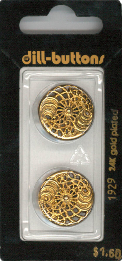 Button - 1929 - 20 mm - Gold - 24K Gold Plated - by Dill Buttons