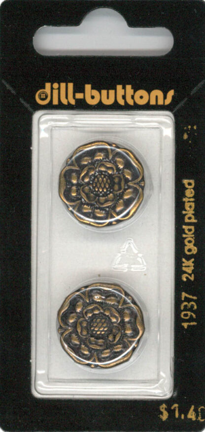 Button - 1937 - 20 mm - Brass Flower - Full Metal - by Dill Butt