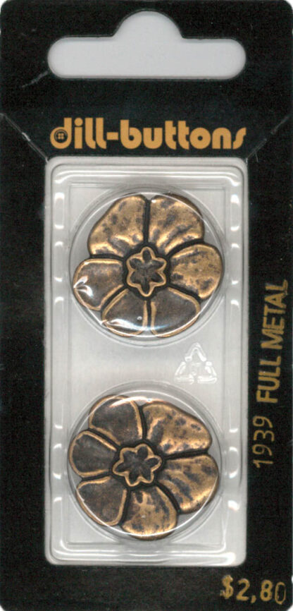Button - 1939 - 23 mm - Brass Flower - Full Metal - by Dill Butt