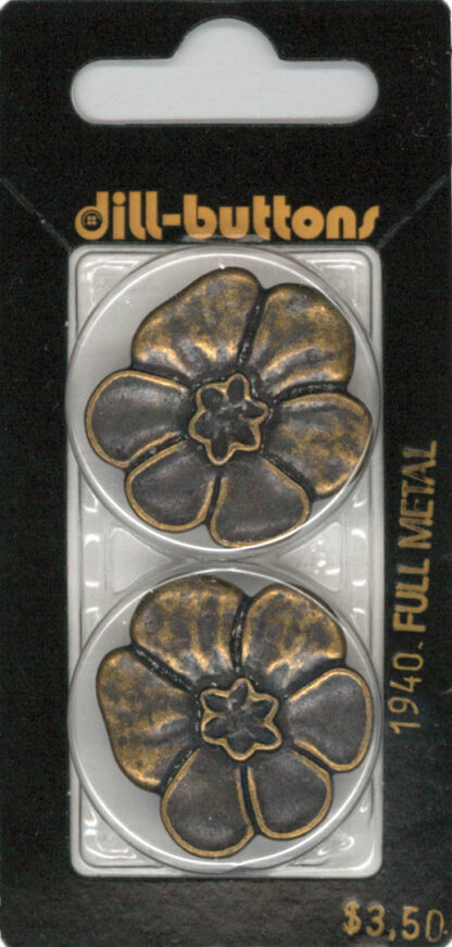 Button - 1940 - 28 mm - Brass Flower - Full Metal - by Dill Butt