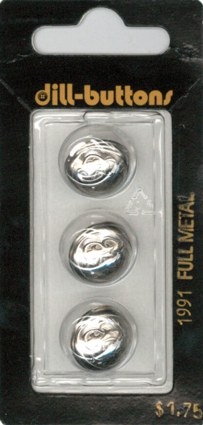 Button - 1991 - 15 mm - Silver - Full Metal - by Dill Buttons of