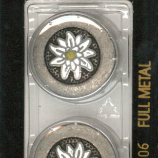 Button - 2006 - 23 mm - Dull Silver with White Flower - Full Met