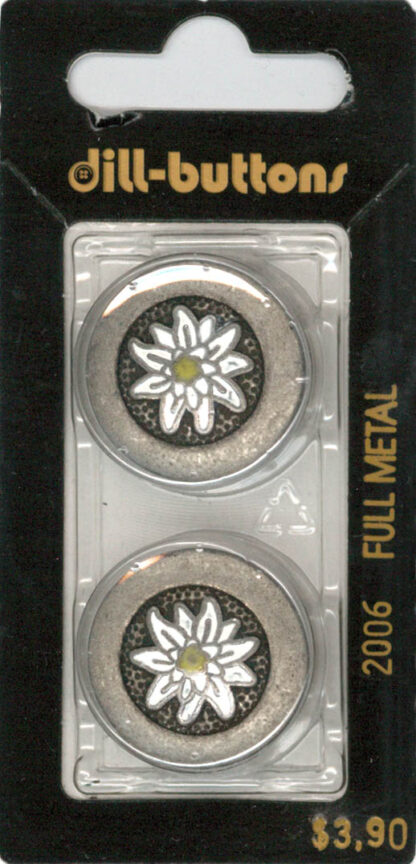 Button - 2006 - 23 mm - Dull Silver with White Flower - Full Met