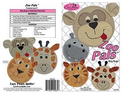 Pattern - Mug Rugs - EPQ145 - Zoo Pals - Quilting Supplies - Eaz