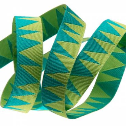 Ribbon  - Turquoise Stems on Green  - 3/8"  - Per Metre  - By Su