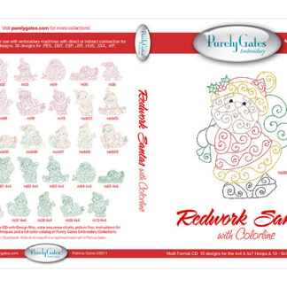 Mylar Embroidery - CD - Redwork Santa - Purely Gates Embroidery