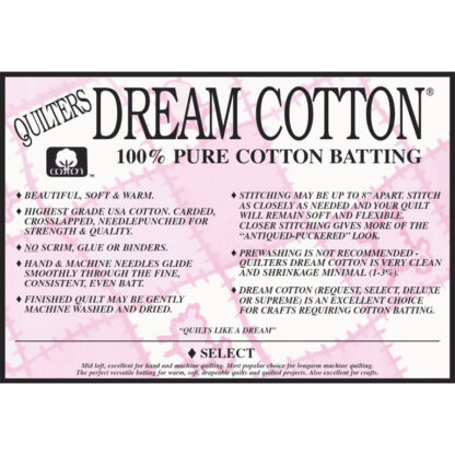 Batting - Dream Cotton - Q 92 in - Select - Nat - By The M