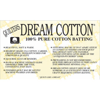 Batting - Dream Cotton - Q 92 in - Supreme - Nat - By The M