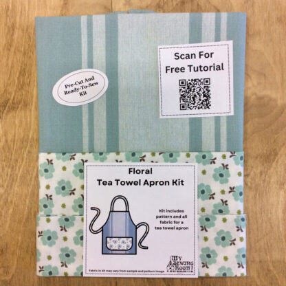 Floral Tea Towel Apron Kit - Aqua