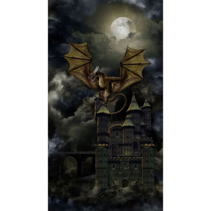 100% Cotton Panel - Dragons Lair Dragons Castle - CD2995-BLK - Black - Timeless Treasures