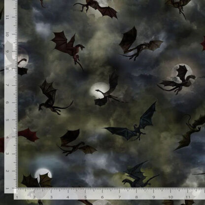 100% Cotton - Dragons Lair Dragon Silhouettes and Moon - CD3066-GRY - Grey - Timeless Treasures