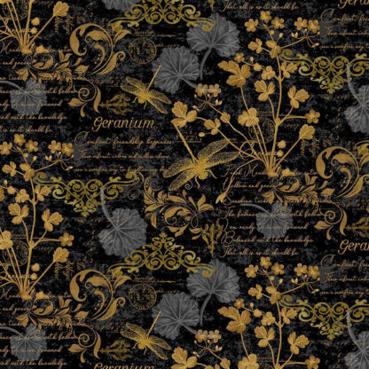 100% Cotton - Scarlet Beauty Text and Floral - CD3184-BLK - Black - Timeless Treasures