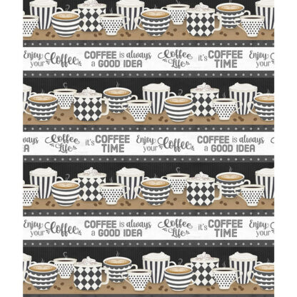 100% Cotton - Coffee Life - 82668-192 - Coffee Cups Repeating Stripe - Jennifer Pugh - Wilmington Prints