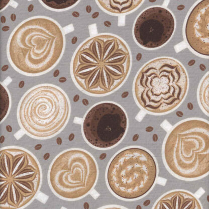 100% Cotton - Coffee Life - 82669-920 - Coffee Art All Over Grey - Jennifer Pugh - Wilmington Prints