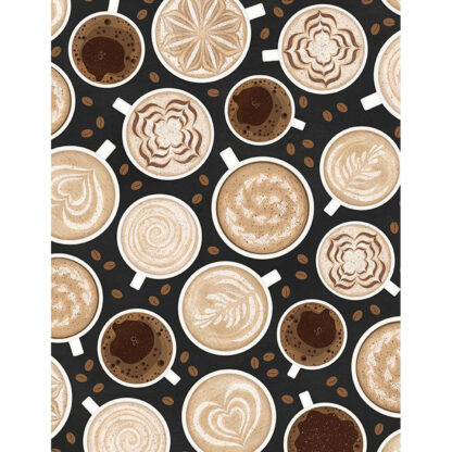 100% Cotton - Coffee Life - 82669-921 - Coffee Art All Over Black - Jennifer Pugh - Wilmington Prints