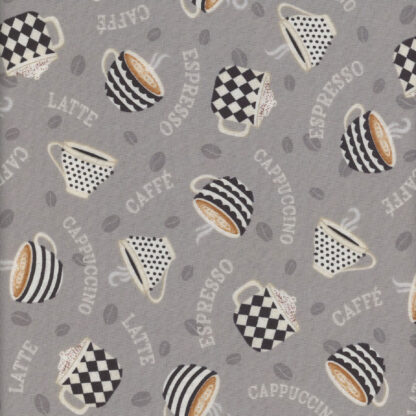 100% Cotton - Coffee Life - 82671-910 - Cup Toss Grey - Jennifer Pugh - Wilmington Prints