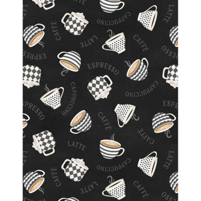 100% Cotton - Coffee Life - 82671-919 - Cup Toss Black - Jennifer Pugh - Wilmington Prints