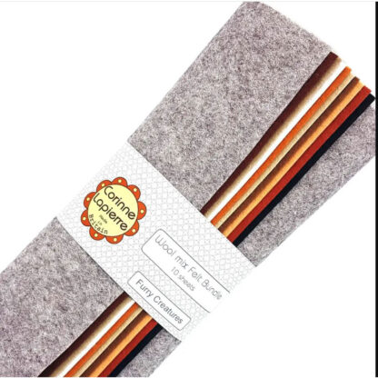 Corinne Lapierre - 45% Wool 55% Viscose - Wool Mix Felt Bundle - Furry Creatures - 10 Sheets 9" Squares