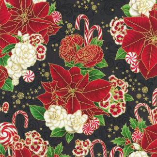 100% Cotton Fabric - Holiday Flourish-Peppermint Twist - 22945-2 - Black - Robert Kaufman - 44 In Wide