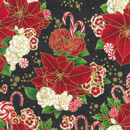 100% Cotton Fabric - Holiday Flourish-Peppermint Twist - 22945-2 - Black - Robert Kaufman - 44 In Wide