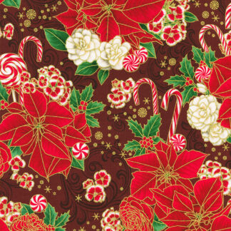 100% Cotton Fabric - Holiday Flourish-Peppermint Twist - 22945-113 - Cranberry - Robert Kaufman - 44 In Wide