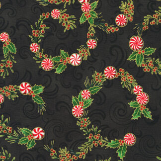 100% Cotton Fabric - Holiday Flourish-Peppermint Twist - 22947-2 - Black - Robert Kaufman - 44 In Wide