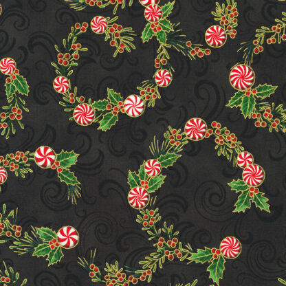100% Cotton Fabric - Holiday Flourish-Peppermint Twist - 22947-2 - Black - Robert Kaufman - 44 In Wide