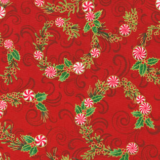 100% Cotton Fabric - Holiday Flourish-Peppermint Twist - 22947-93 - Scarlet - Robert Kaufman - 44 In Wide