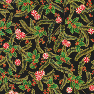 100% Cotton Fabric - Holiday Flourish-Peppermint Twist - 22948-2 - Black - Robert Kaufman - 44 In Wide