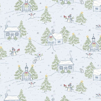 100% Cotton - Snowman's Village (Winter Wonderland) - R191406D - Sky - Cindy Staub - 44 in wide