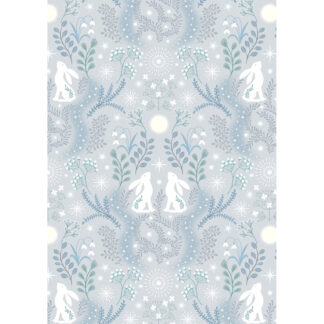 100% Cotton - A Winter's Moon - A947A - Winter Hare On Light Silver With Pearl - Lewis & Irene