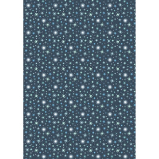 100% Cotton - A Winter's Moon - A948C - Twinkling Stars On Midnight Blue With Pearl - Lewis & Irene